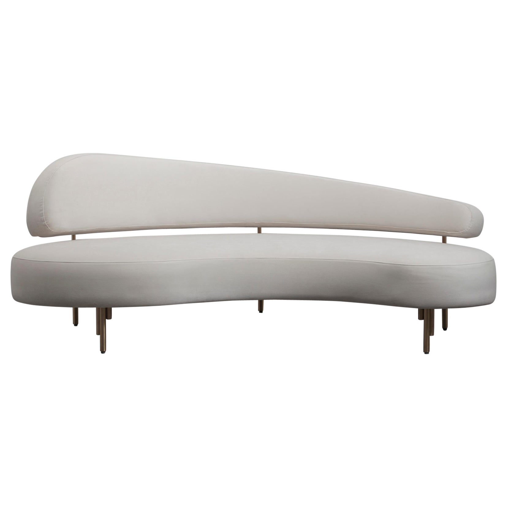 SITIERA_01 Velvet Upholstered 3-seater Sofa in Ivory with Bronze Legs by ANDEAN For Sale