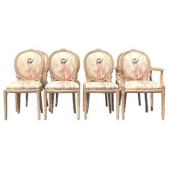 Vintage Regency Faux Bois Dining Chairs - Set of 8