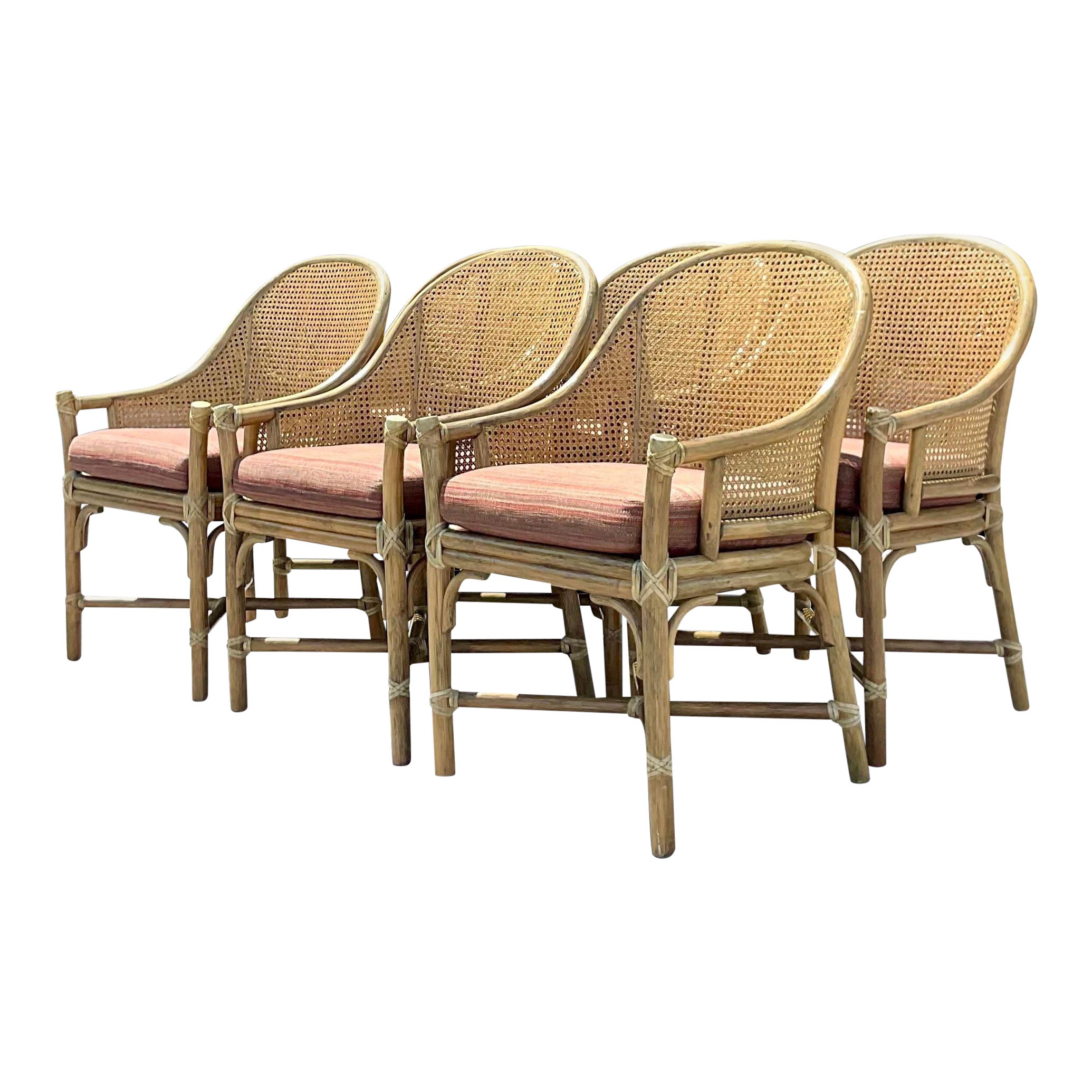 Vintage Coastal Tagged McGuire Cane Dining Chairs - Set of 6