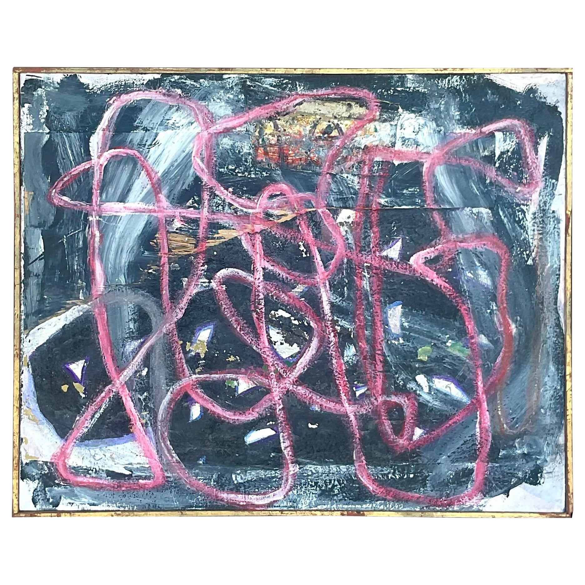 Vintage Boho Signed Abstract Original Oil on Canvas For Sale at 1stDibs ...