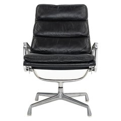 1970s Herman Miller Eames Aluminum Group Pad Lounge Chair in Leather Model EA216