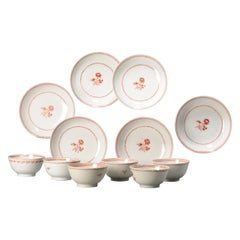 Set di 6 tazze da tè antiche in porcellana cinese Qianlong Red Rouge de Fer, XVIII sec.