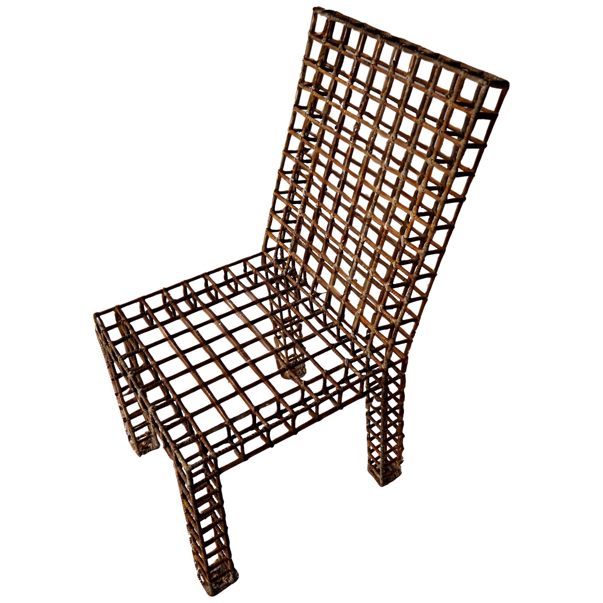 Gridded Metal and Rattan Chair (6 available) For Sale