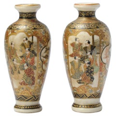 Pair of Antique Beautiful Japanese Satsuma Vases Landscape Figures, 19th Cen