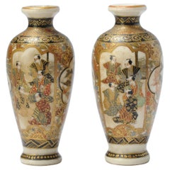 Paire de magnifiques vases japonais Satsuma, paysages, 19e siècle