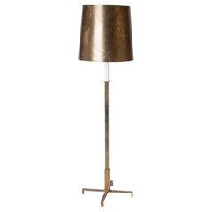 Minimalist Patinated Brass, White Lacquer & Opaline Floor Lamp - Germany 1970's