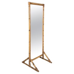 Retro Italian mid-century modern Floor freestanding full-length rattan mirror, 1960s