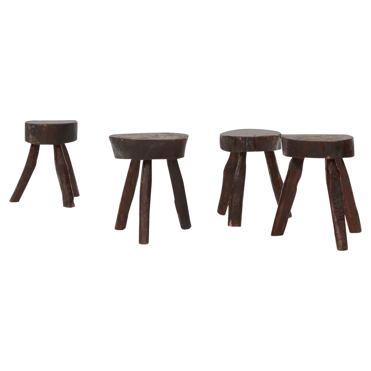 Set of four 19th century rustic handmade stools