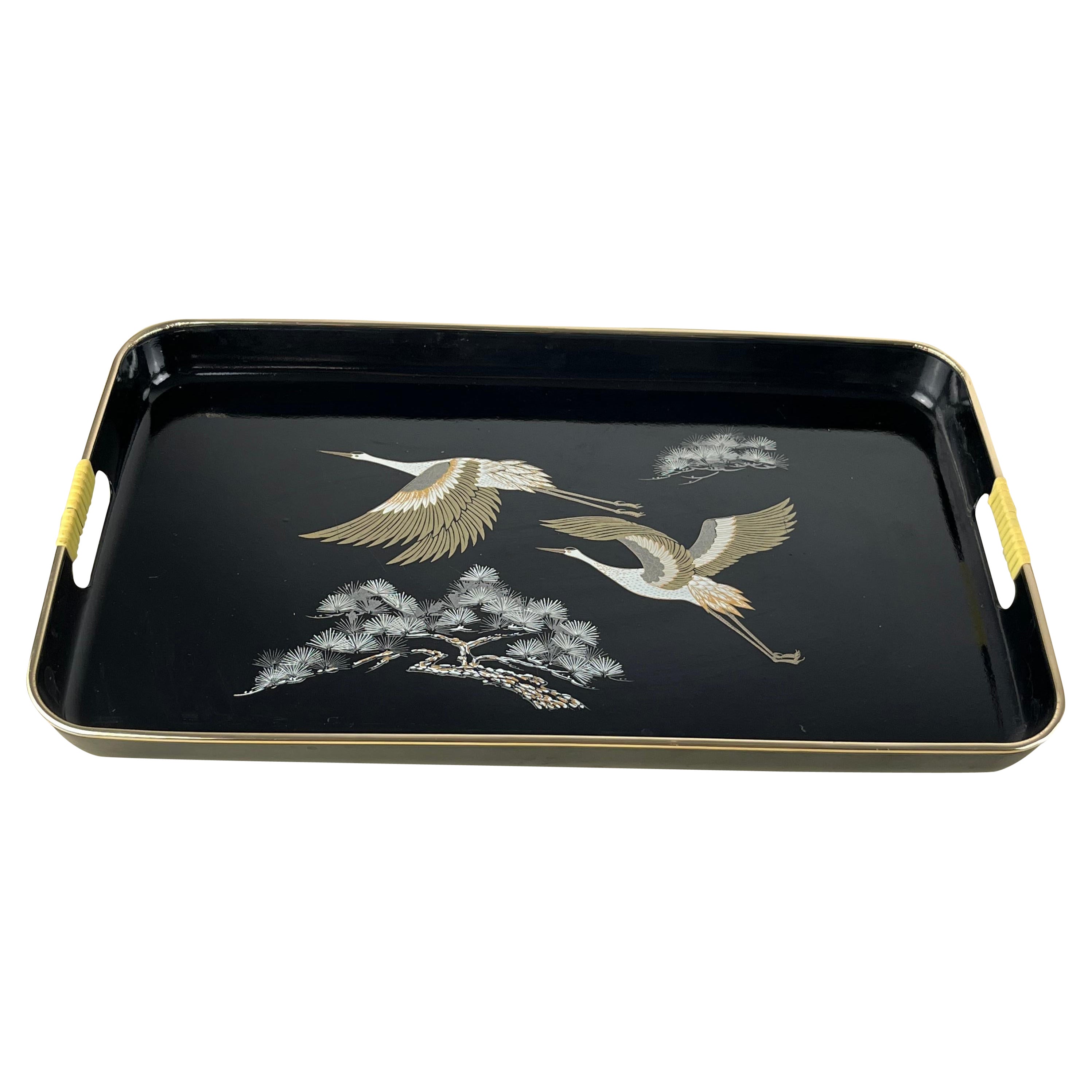 Large Decorated Japanese Tray, Vintage, 1960s For Sale