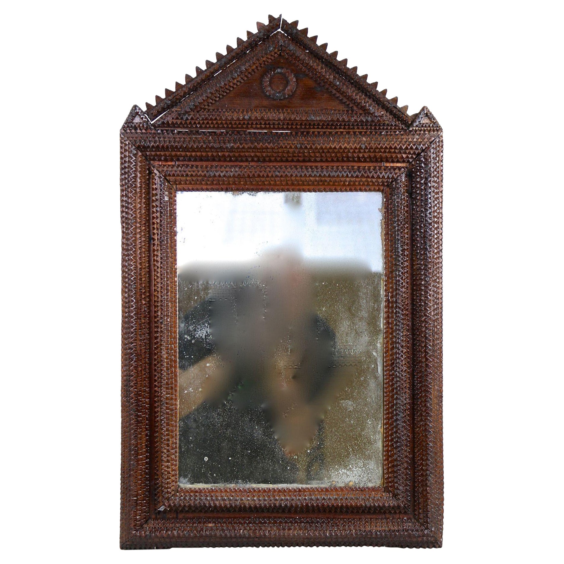 Rustic Tramp Art Wall Mirror With Original Mirror, Handcarved, Austria ca. 1860 For Sale