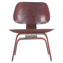 Pair of C. 1953 Herman Miller Eames LCW Lounge Chair Wood Refinished Red Aniline