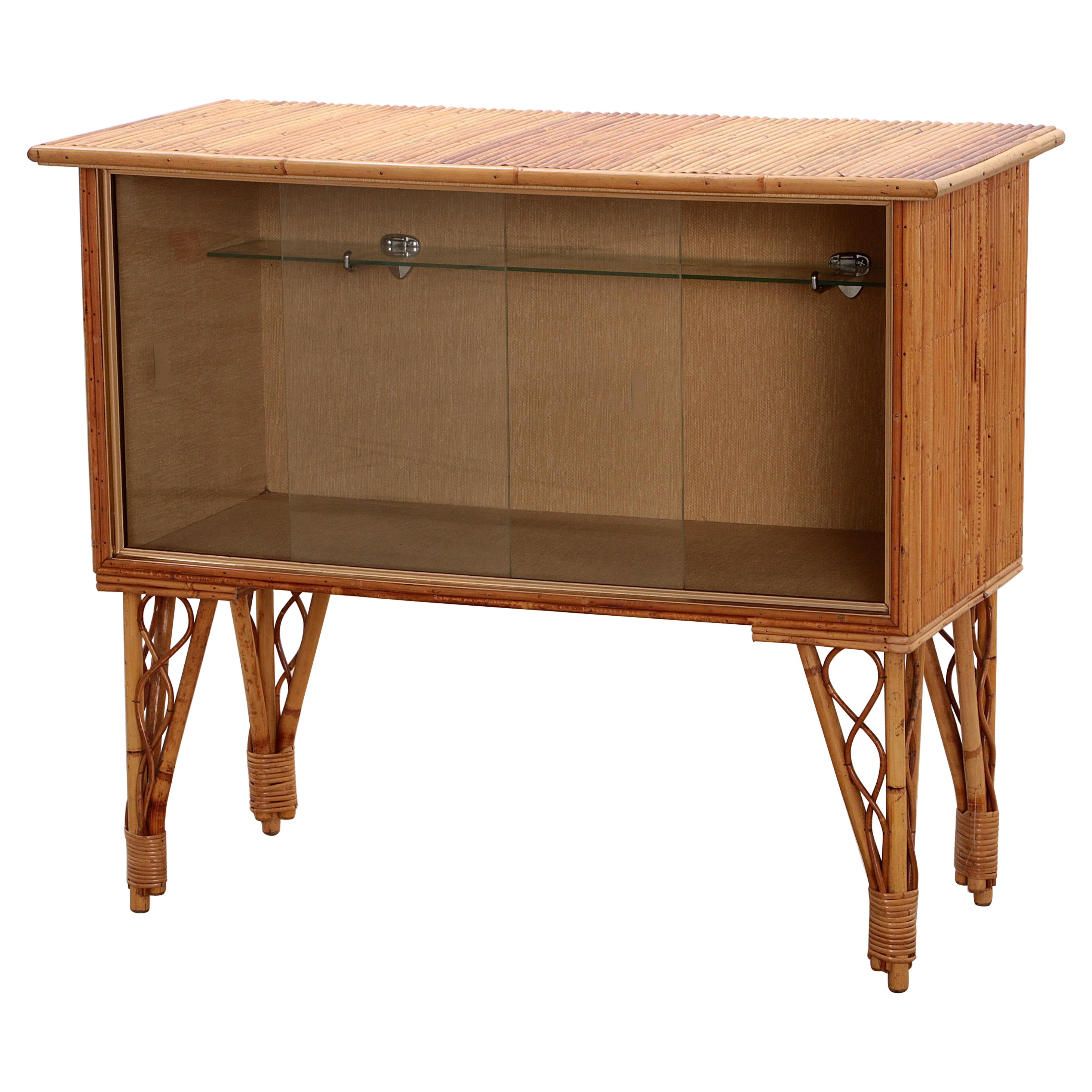 Vintage French Bamboo bar or display cabinet 1960s.