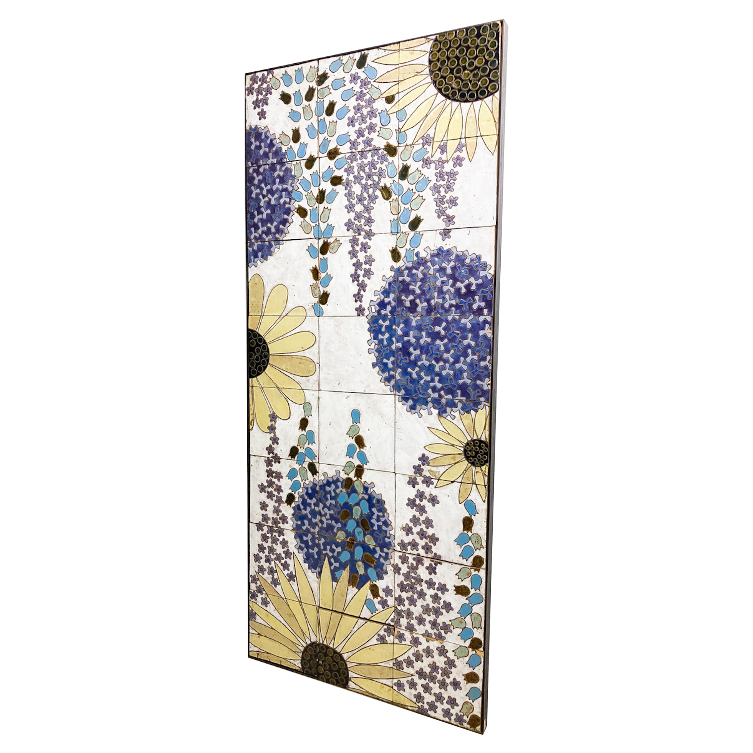 Mid-Century Modern Ceramic Floral Panel, 1960s For Sale