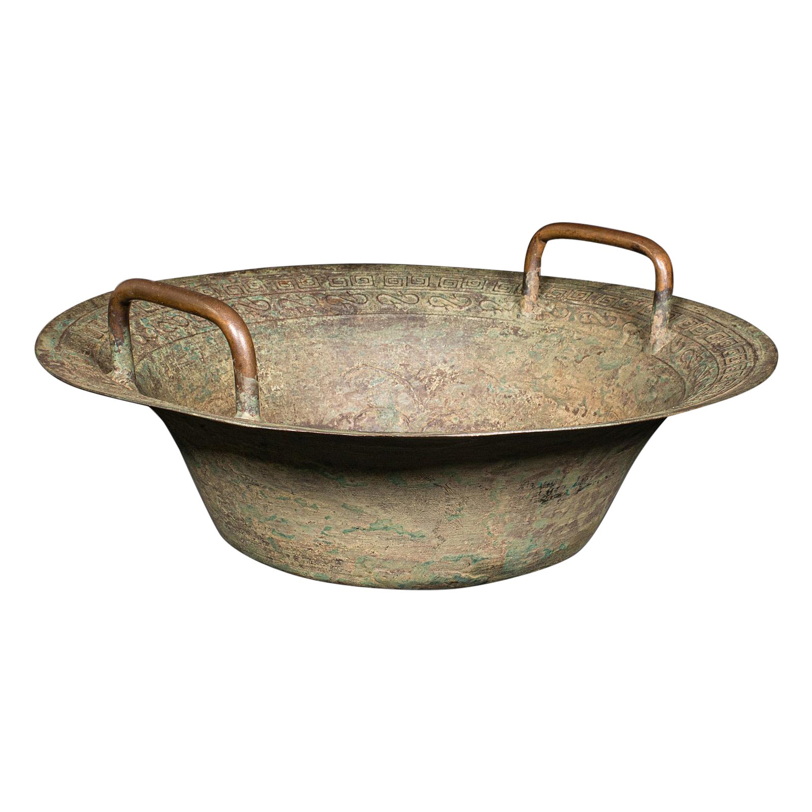Antique Ceremonial Bowl, Chinese, Patinated Brass, Dish, Qing, Victorian, C.1900 For Sale