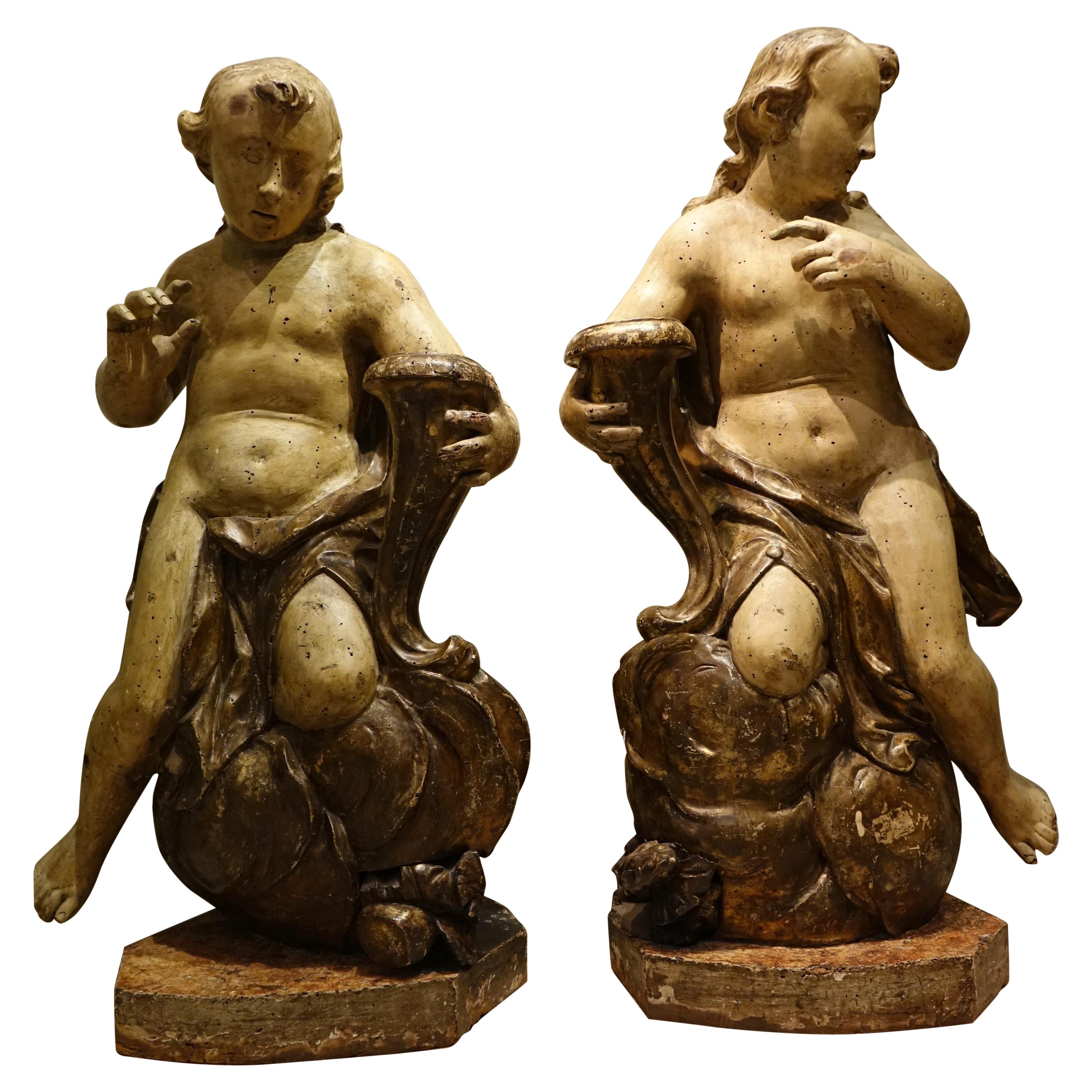 Paire de grandes statues baroques, Italie Genova, 17ème siècle