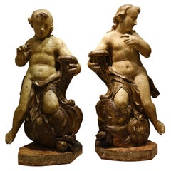 Paire de grandes statues baroques, Italie Genova, 17ème siècle