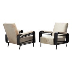 Retro Airborne Metal Lounge Chairs Upholstered in Cow Hide, France ca 1950s