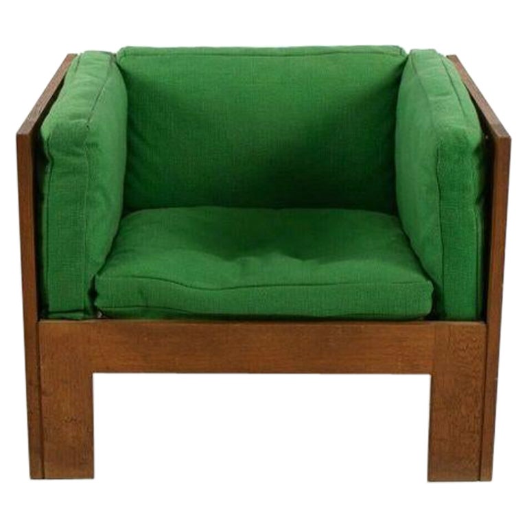 1975 Tage Poulsen TP63 Lounge Chair by CI Designs in Oak with Green Upholstery For Sale