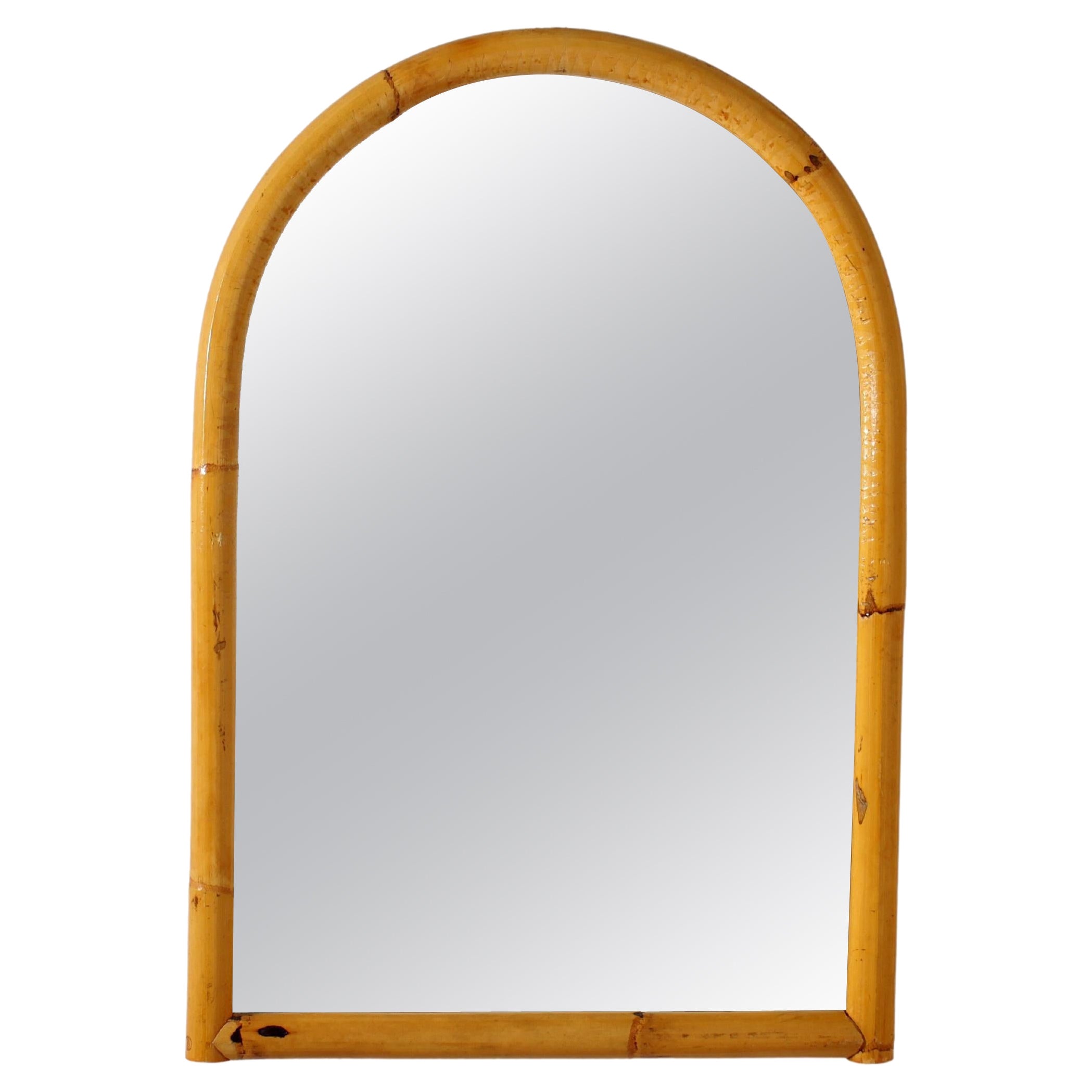 Mid-Century Italian Style Bamboo Cane Arched Wall Mirror, 60s