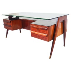 Vittorio Dassi Schreibtisch, Mitte des Jahrhunderts, Holz und Glas, 1950er Jahre