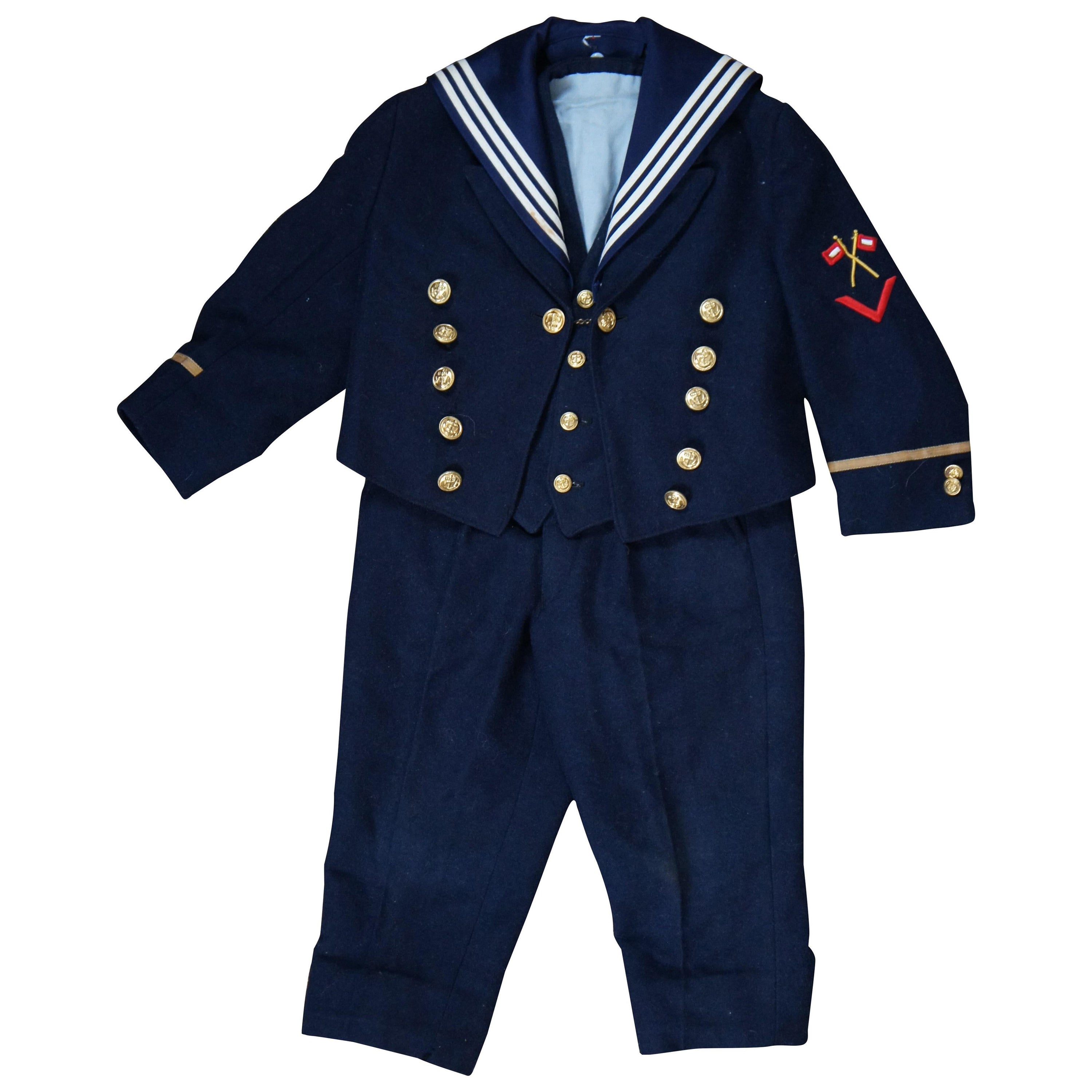 Antique German Wool Kaiserliche Marine Navy Suit Toddler Child Sailor Uniform For Sale