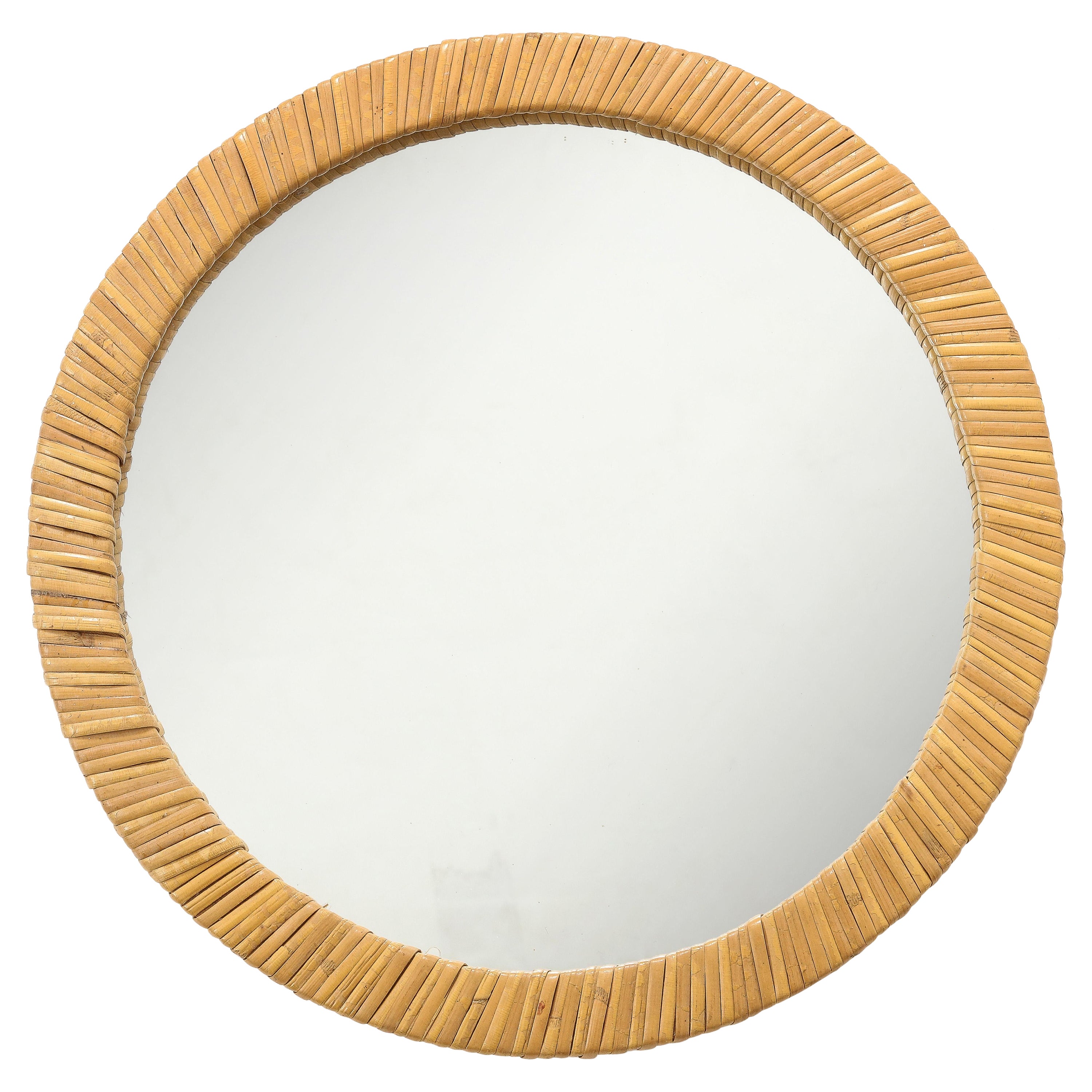 Petite "Canne d'Inde" Round Rattan Mirror - Italy 1960's For Sale