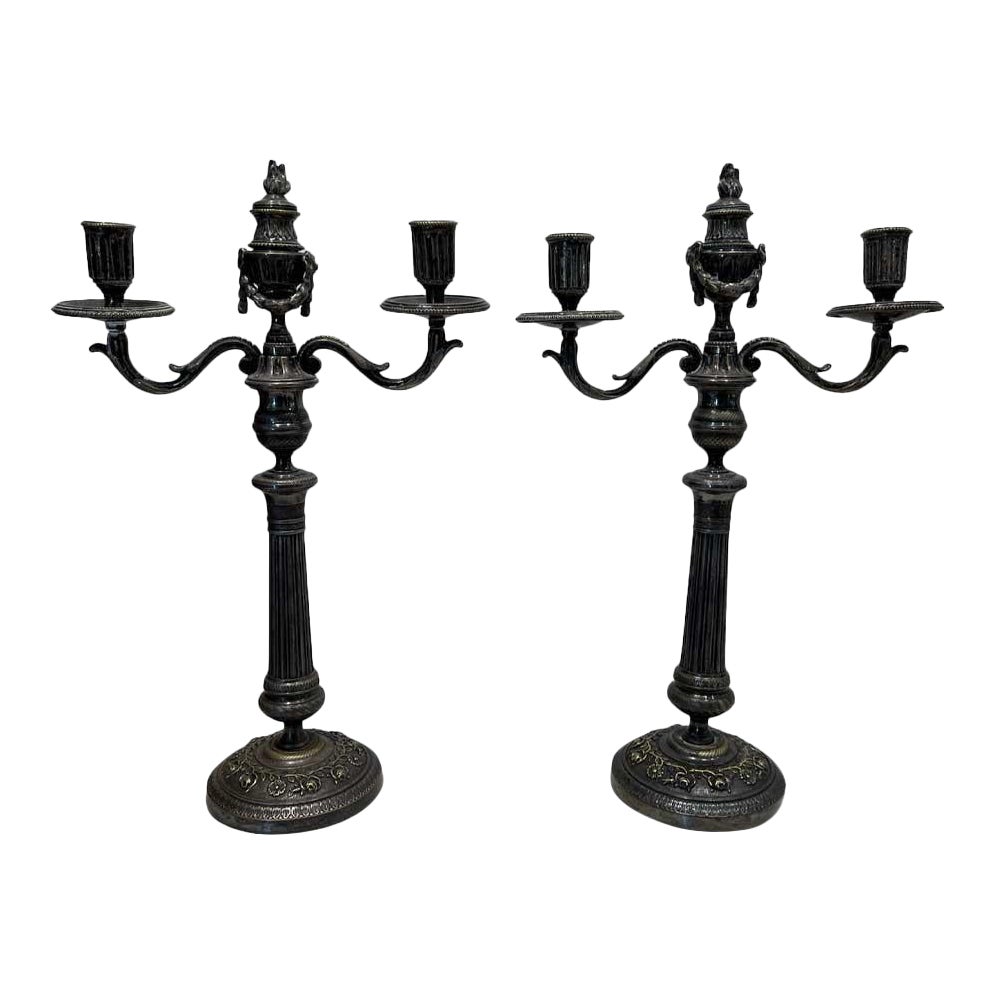 Pair of Silver Double Candlesticks
