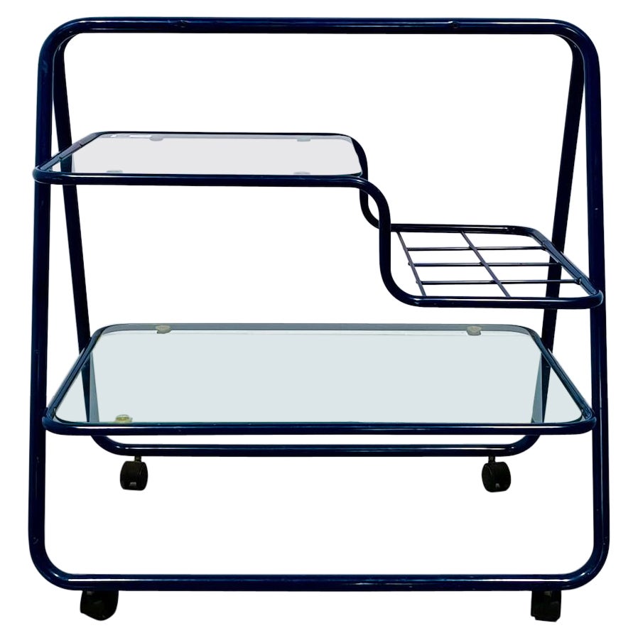 Post Modernism Pop Art style blue tubular bar cart For Sale