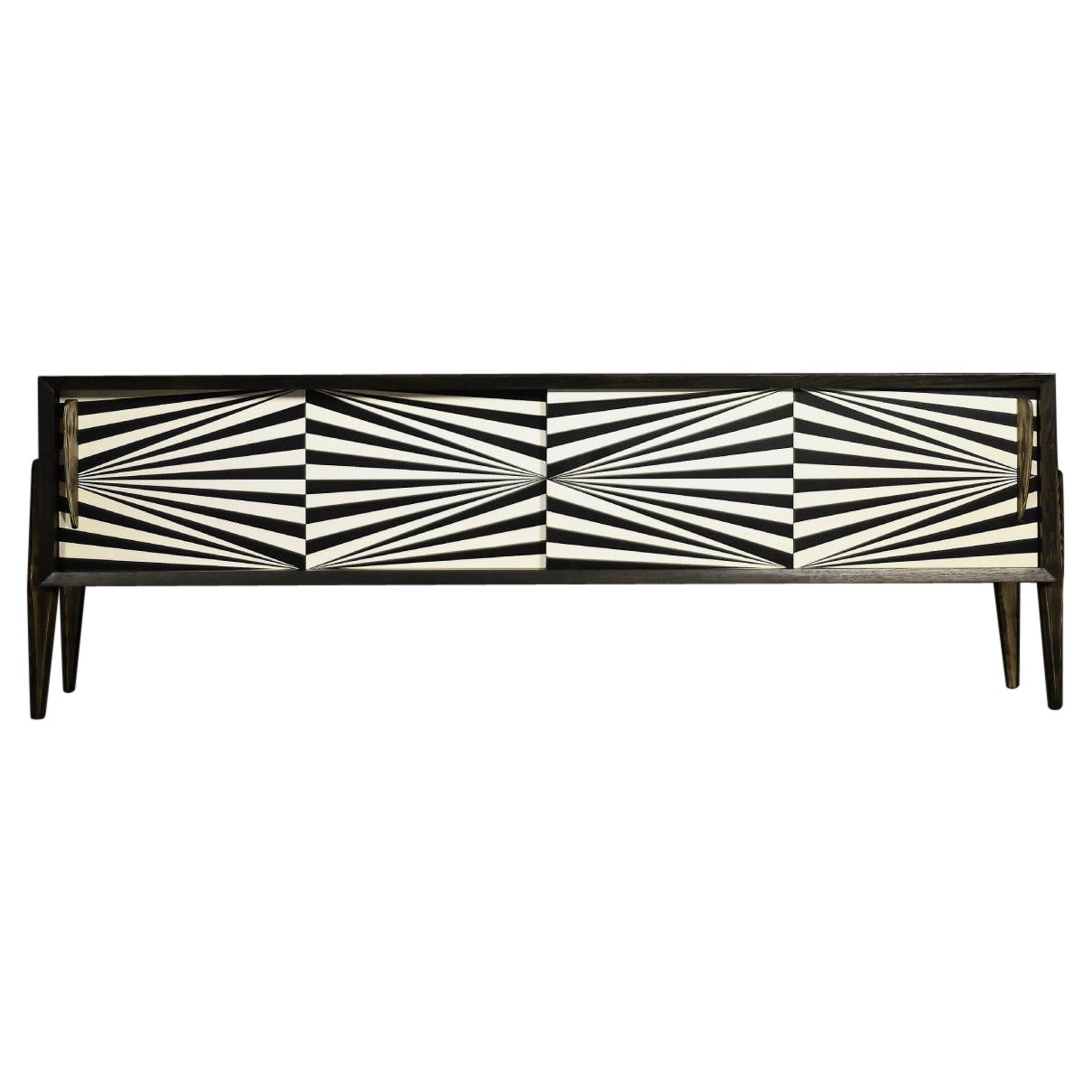 Enfilade scandinave vintage en bouleau avec motif Op-Art peint à la main, années 1960 en vente