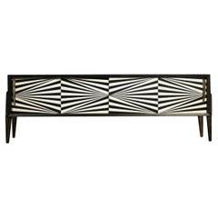 Enfilade scandinave vintage en bouleau avec motif Op-Art peint à la main, années 1960