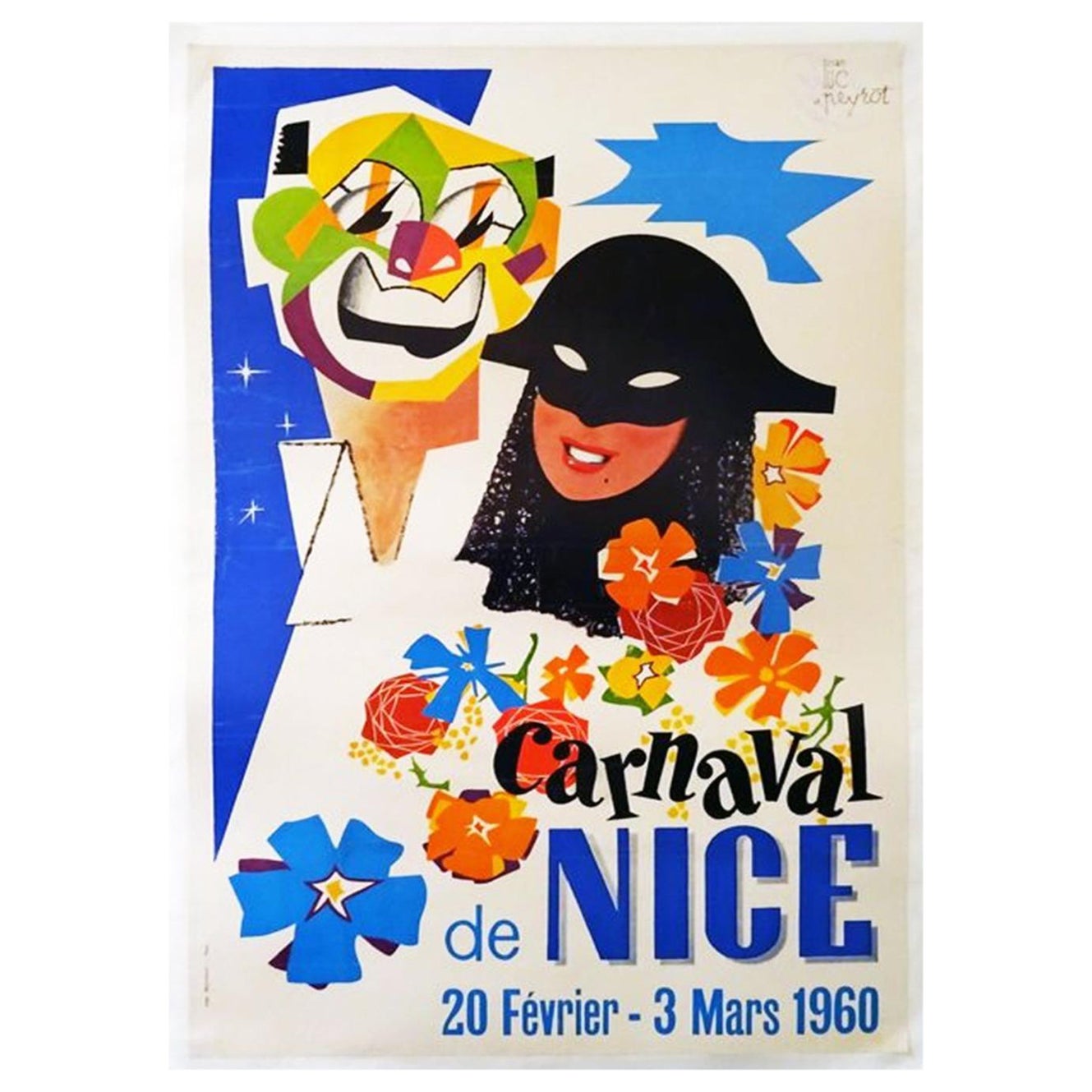 Affiche rétro originale Carnaval De Nice, 1960