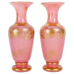 Pair of Small Pink Opaline Vases, 19th Century.