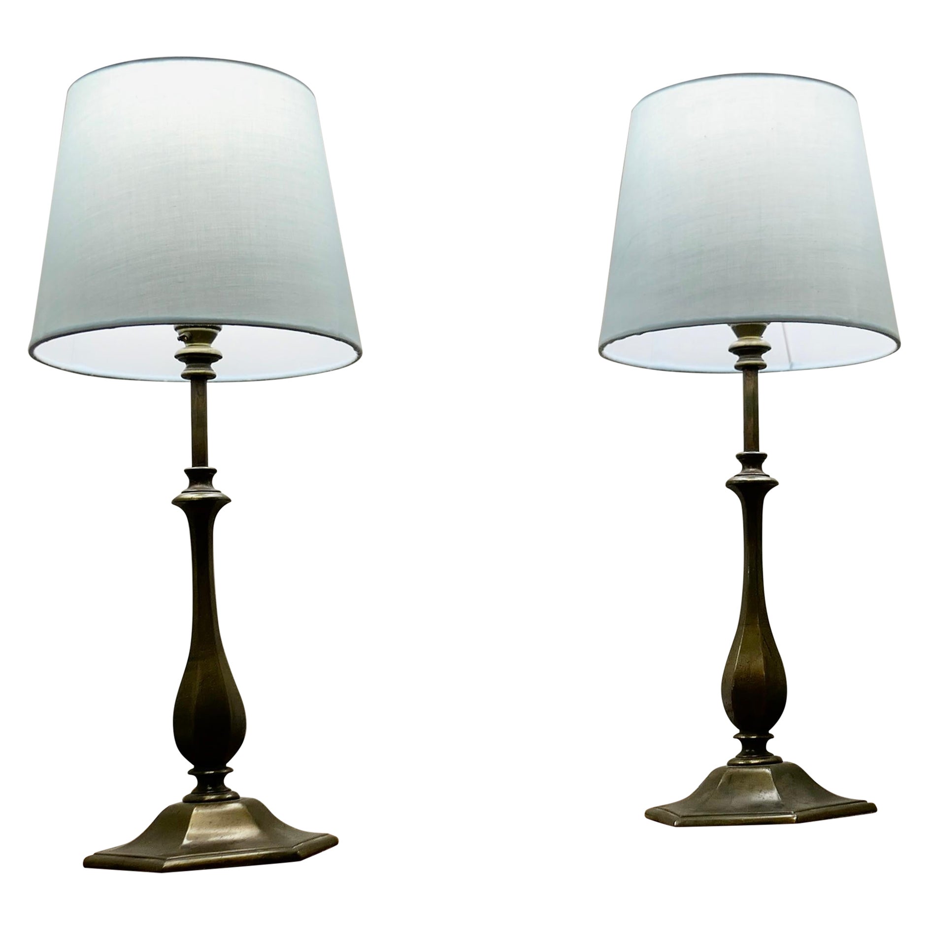 Pair of  Art Deco Style Brass Table Lamps    For Sale
