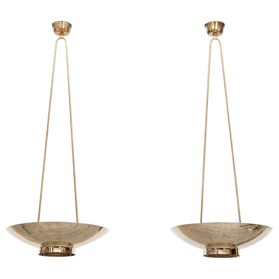 1950s golden brass pair of Ceiling Lamps by Paavo Tynell for Taito Oy For Sale