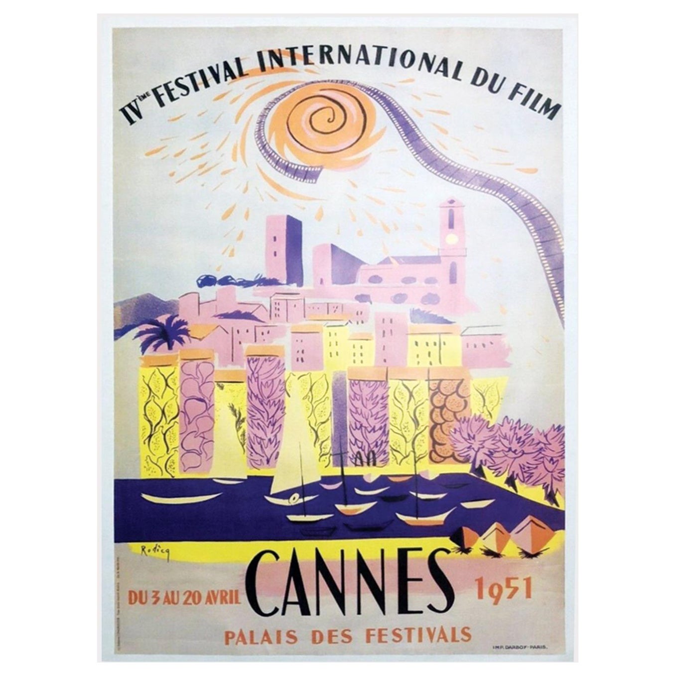 Affiche vintage d'origine du Festival du film de Cannes, 1951