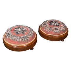 Pair Of Antique Beadwork Footstools, English, Decorative Rest, Stool, Victorian