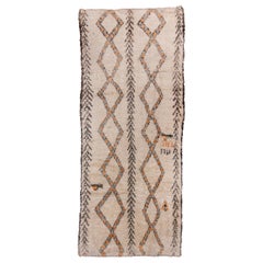 Vintage Ivory Moroccan Rug with Herringbone Design