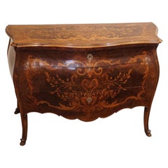 Antique marquetry bombe commode