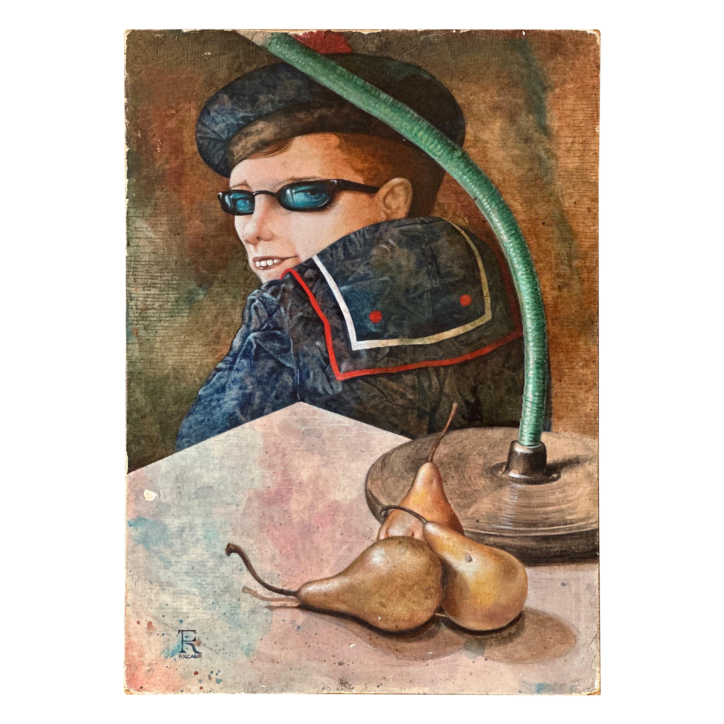 FABRIZIO RICCARDI, surrealist portrait with pears For Sale