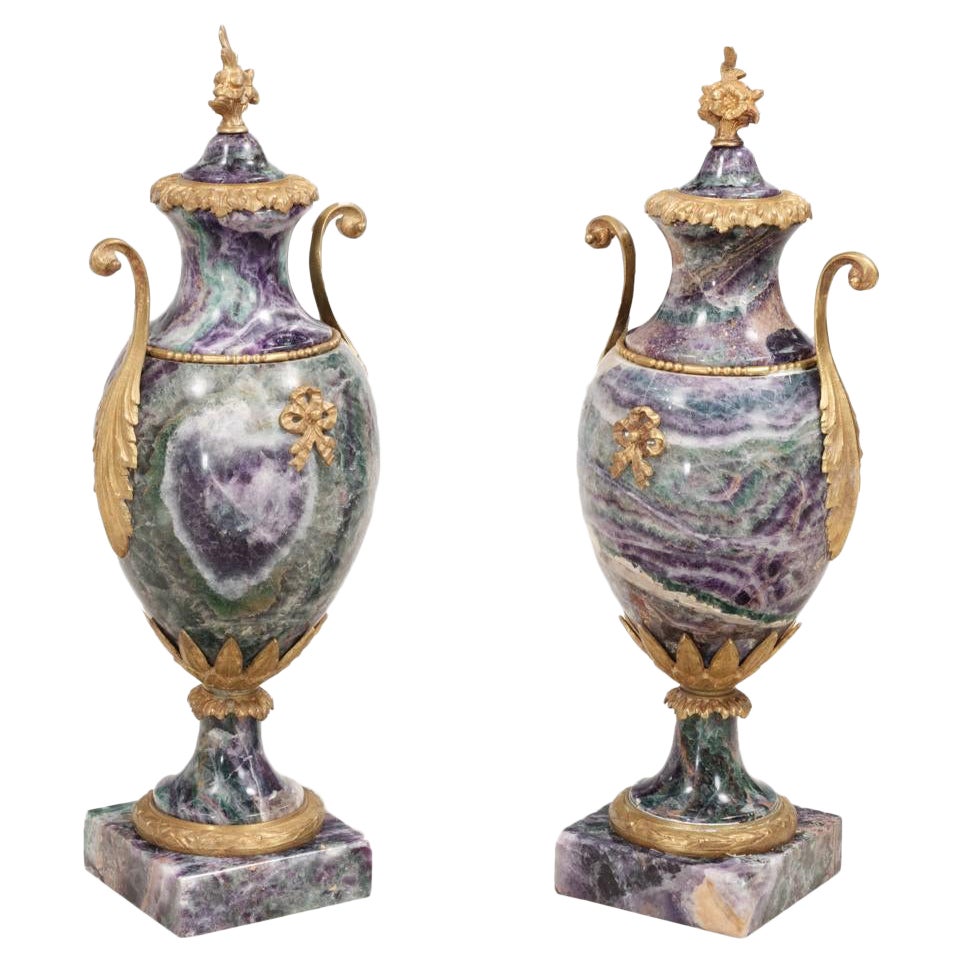 Pair Early 19th Century Blue John Cassolettes with Ormolu Mounts For Sale