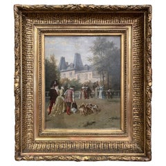 19th Century Louis XVI Oil on Canvas Pastoral Painting in Carved Gilt Frame