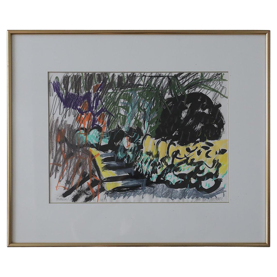 Johan Adam Linneballe, Sommer I haven III, Técnica mixta sobre papel, 1993, Enmarcado en venta