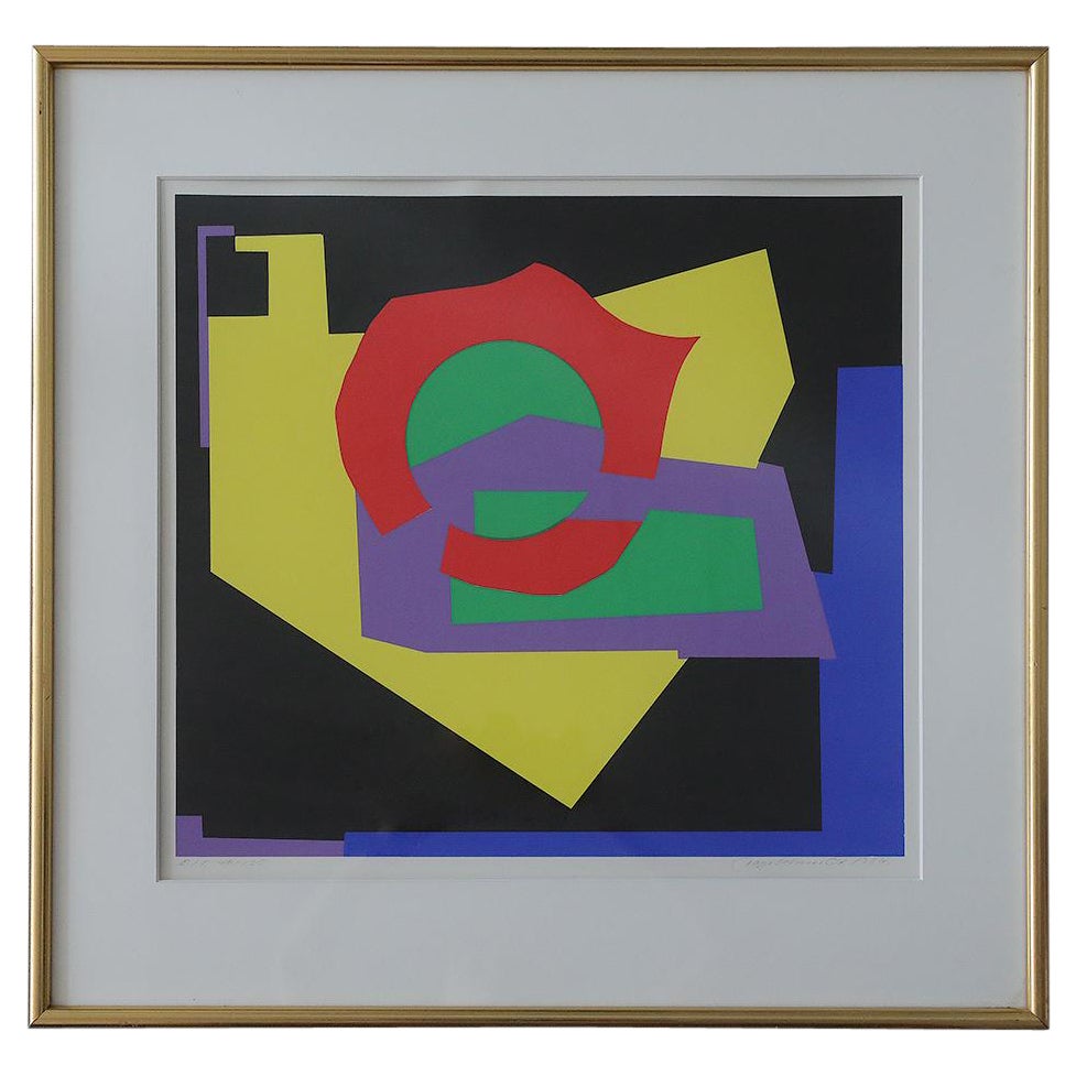 Aage Schmidt, Komposition, Farblithografie, 1987, gerahmt