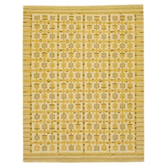 Tapis en laine jaune de style suédois moderne fait à la main avec un design géométrique