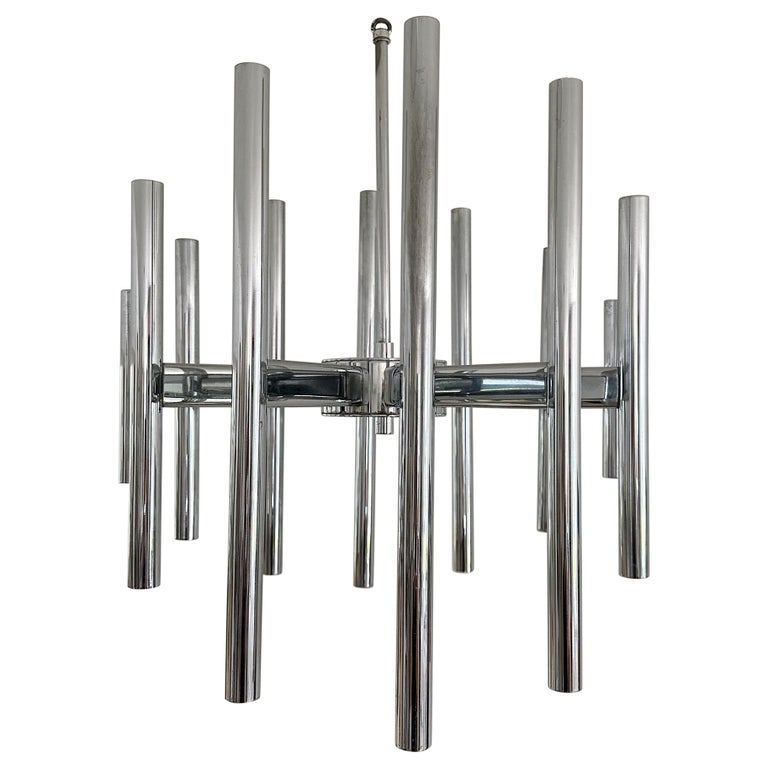 Gaetano Sciolari 12 Arm Chrome Chandelier Gaetano Sciolari 12 Arm Chrome Chandelier
