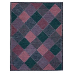 Tapis en laine géométrique et moderne de style suédois de taille normale en vert et rose