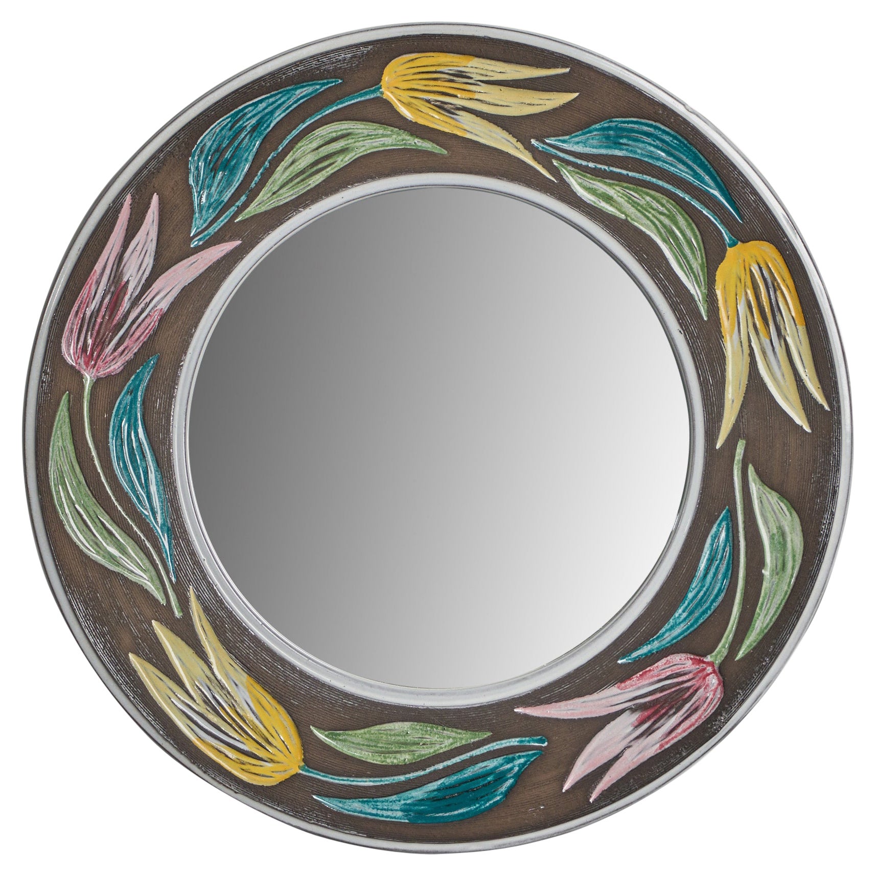 Mari Simmulson, Wall Mirror, Painted Ceramic, Sweden, 1960s For Sale