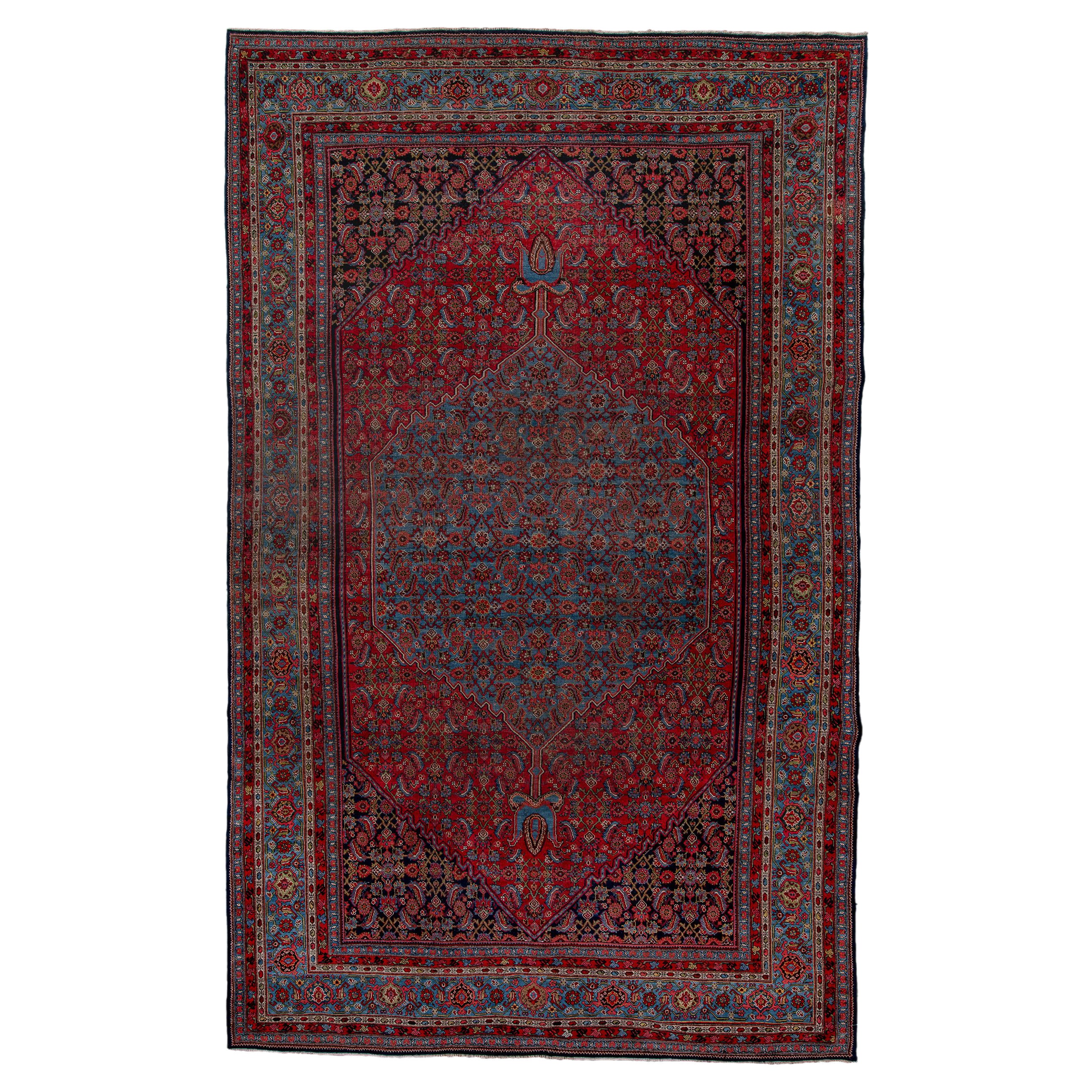 Antique Herati Design with Red Field and Navy Blue Border For Sale