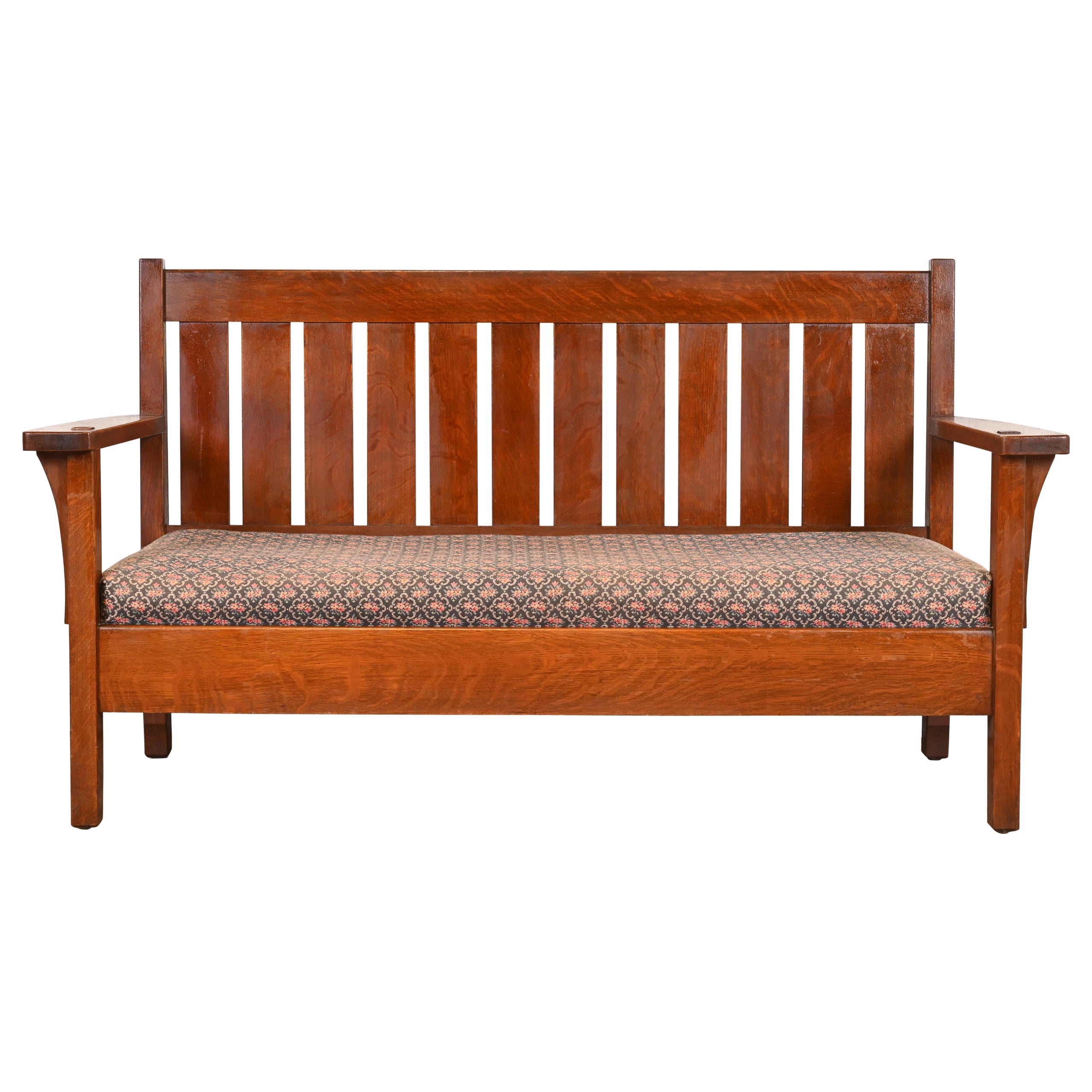 Antike L. & J.G. Stickley Mission Oak Arts & Crafts Open Arm Settee oder Loveseat