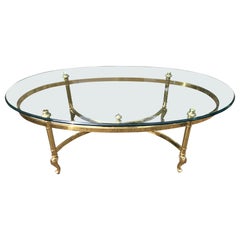 Lovely La Barge Oval Glass & Brass Cocktail Table Hollywood Regency